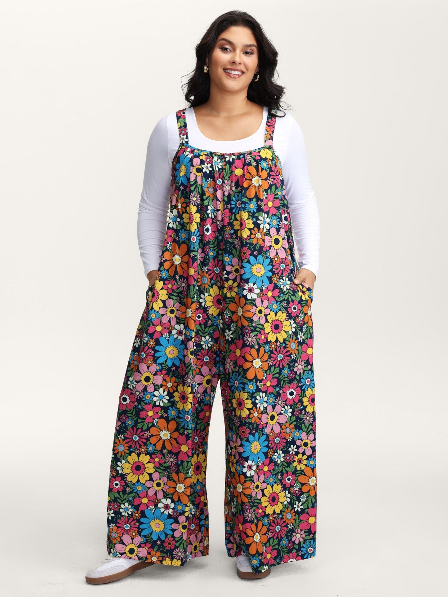 Colorful Floral Pockets Knit Loungewear Jumpsuit