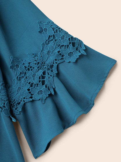 Lace Detail Ruffled Round Neck Blouse