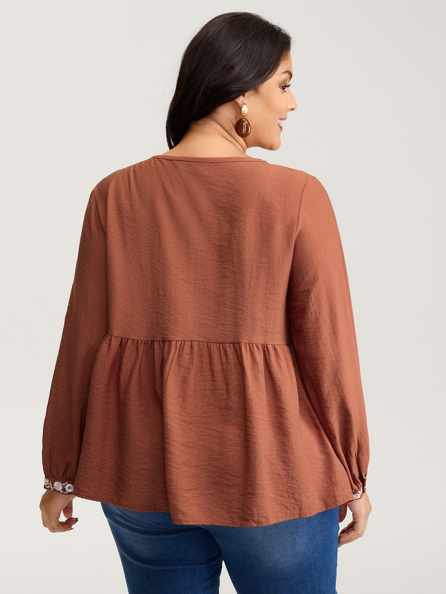 Supersoft Floral Embroidery Button Blouse
