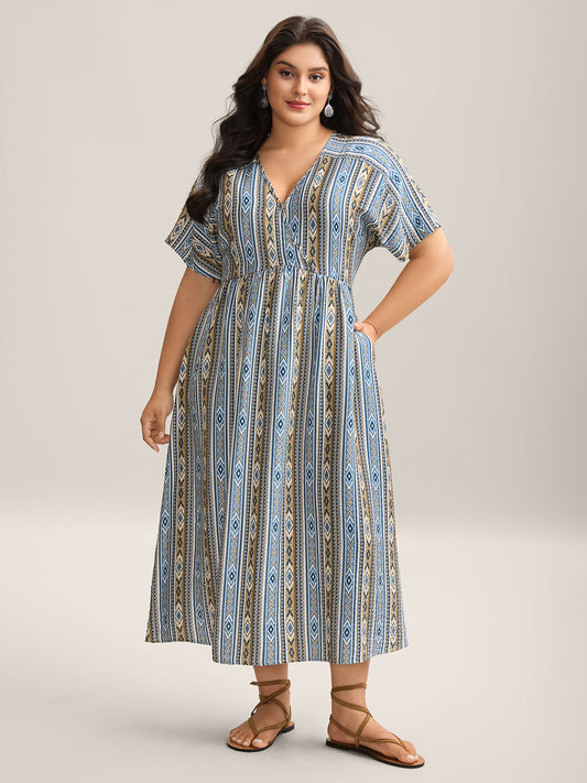 Boho Stripes Rayon Pockets Maxi Dress