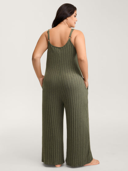 Ribbed Texture Lace Adjustable Lounge Jumpsuit