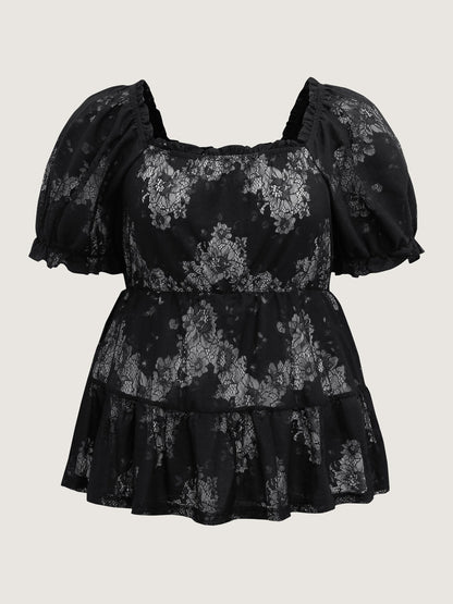 Midnight Florals Tiered Lace Knit Top