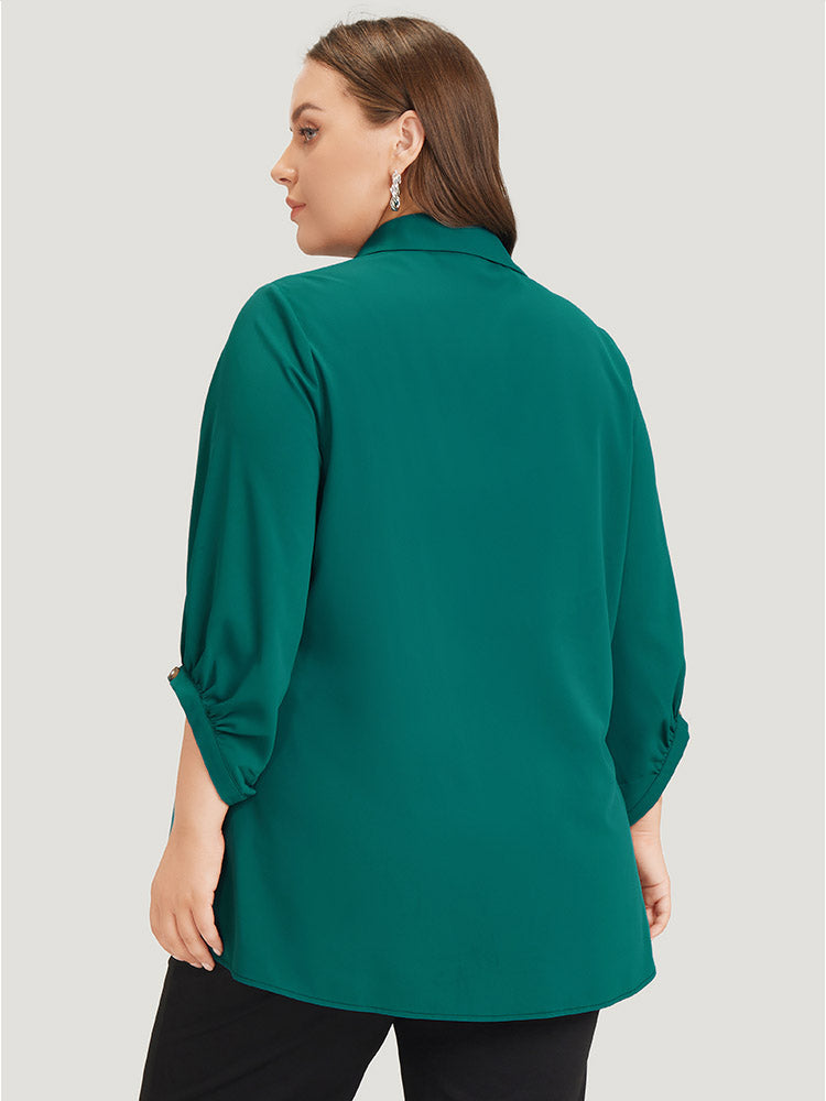 Anti-Wrinkle Solid Shirt Collar Lantern Sleeve Button Up Blouse
