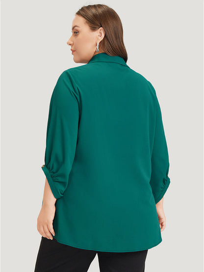 Anti-Wrinkle Solid Shirt Collar Lantern Sleeve Button Up Blouse