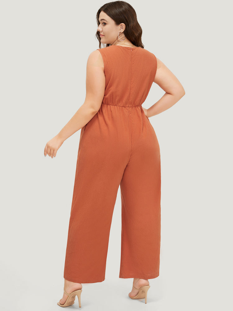 Plain Pocket Zipper Patchwork Tank Jumpsuit