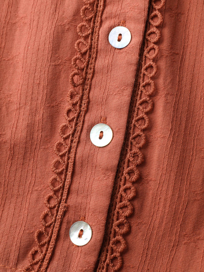Cotton Textured Button Tiered Knee Dress