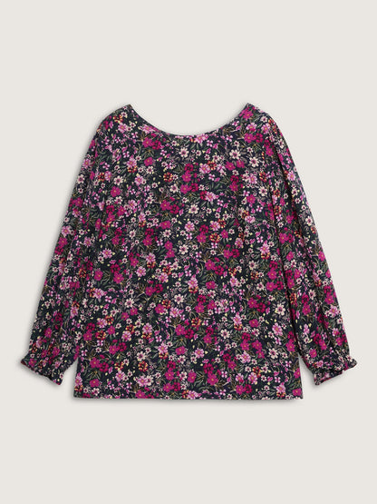 Floral Print Back Bowknot Blouse