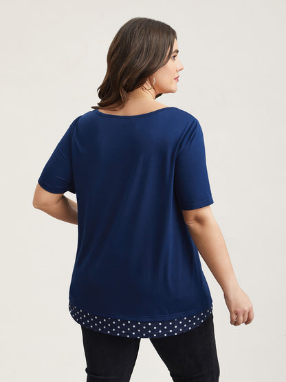 Mixed Fabric Polka Dots Patchwork T-Shirt