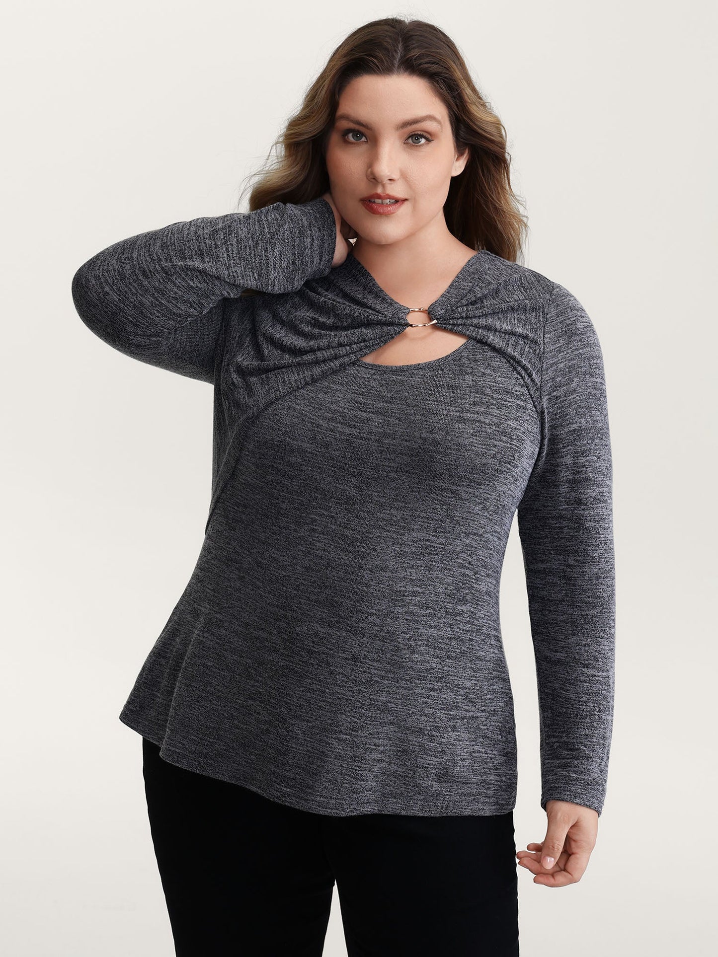 Heather Metal Detail Ruched T-Shirt
