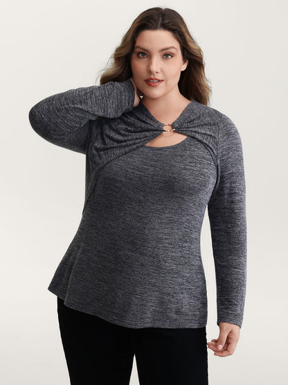 Heather Metal Detail Ruched T-Shirt