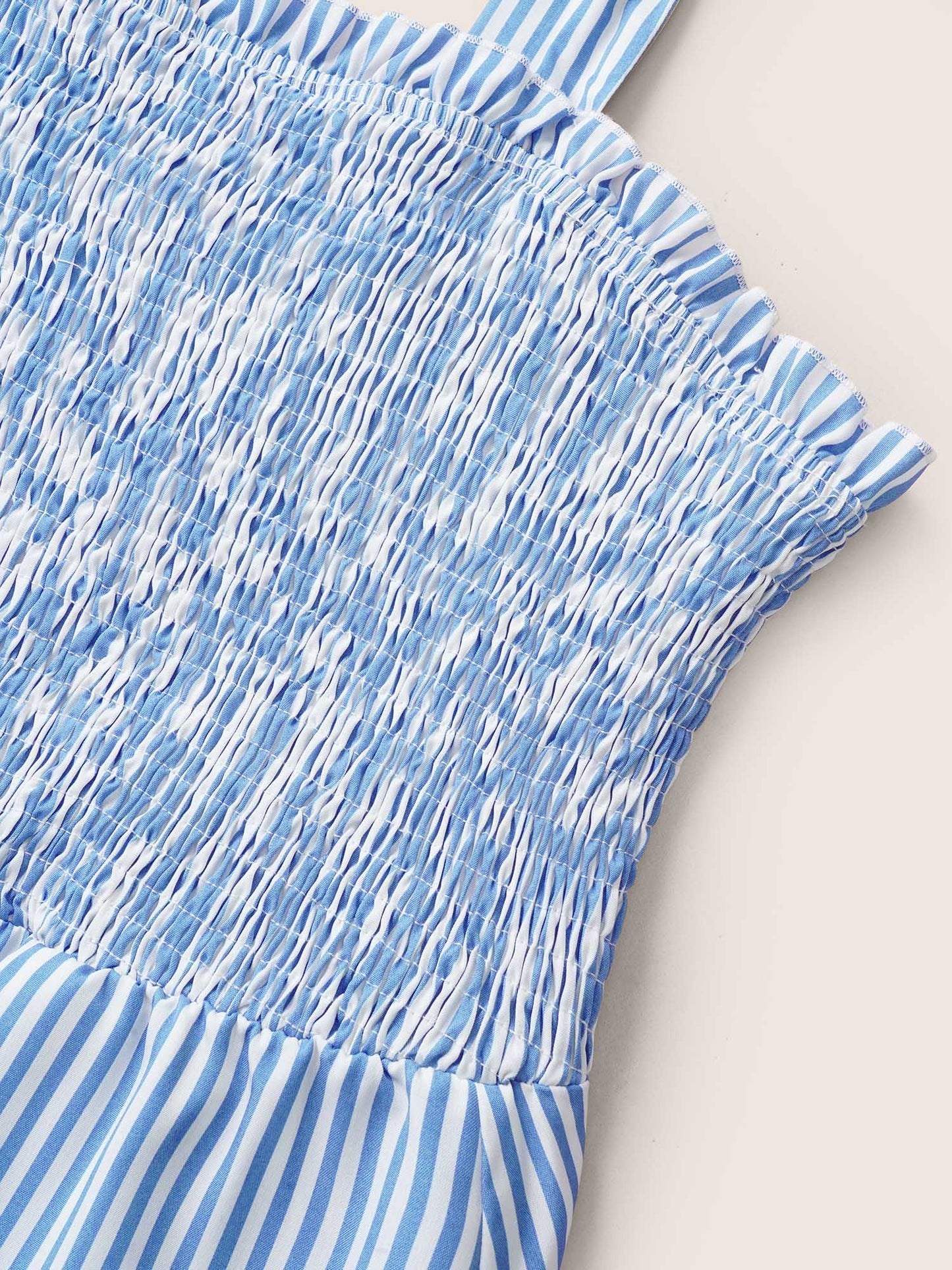 Contrast Striped Patchwork Shirred Ties Dress