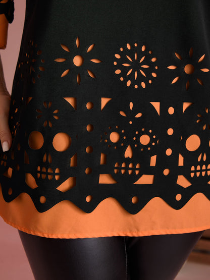 Laser Cut Halloween Contrast Lined Blouse