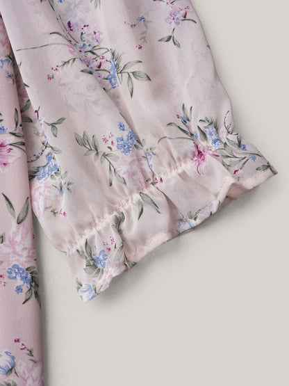 Chiffon Printed Ruffled Shirt