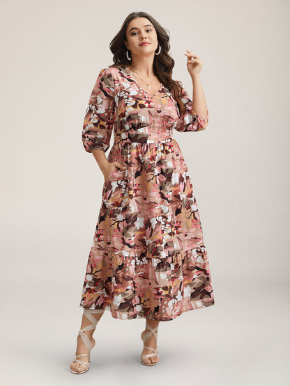 Brush Flower Lace Corset Stretchy Midi Dress