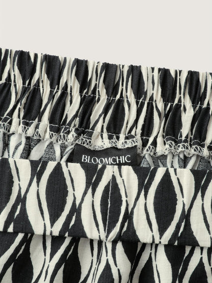 Geometric Print Stretchy Waist Wide-Leg Pants