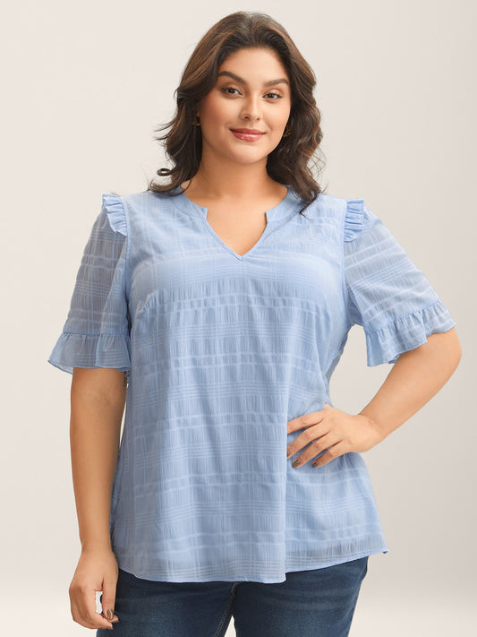 Checked Texture Jacquard Notched Collar Blouse