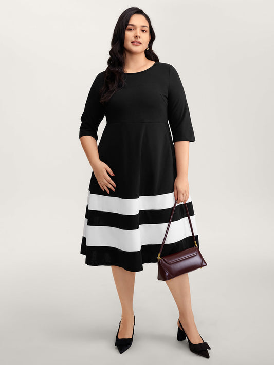 Color Stripes Pockets Midi Dress