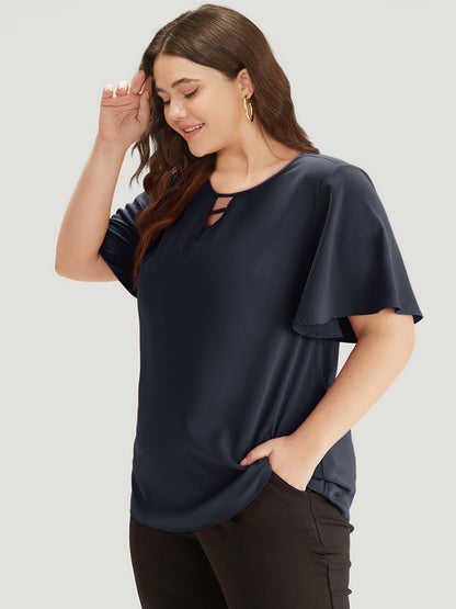 Plain Ruffle Sleeve Cut Out Blouse