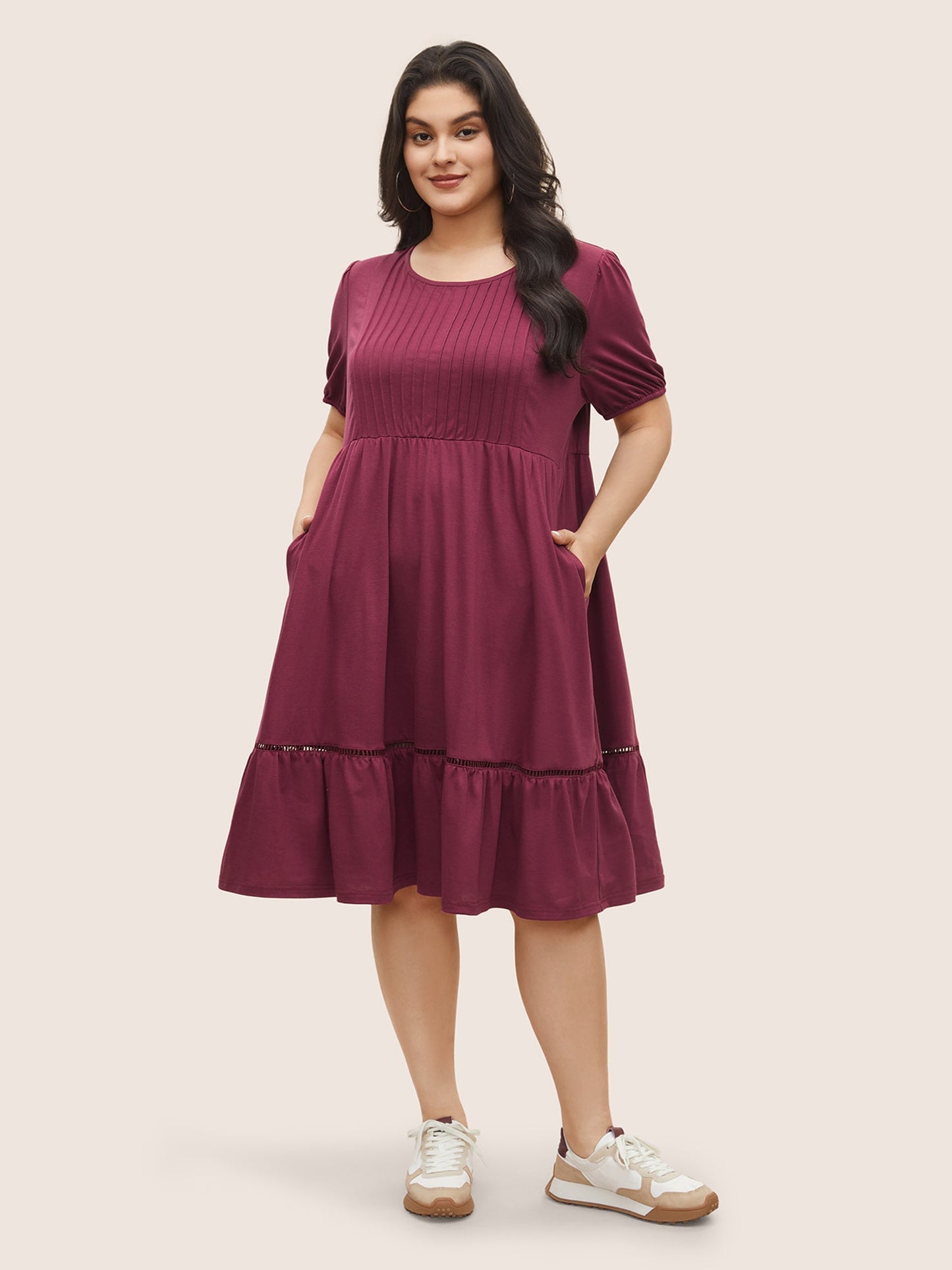 Supersoft Essentials Plain Pleated Patchwork Ruffle Hem Dress