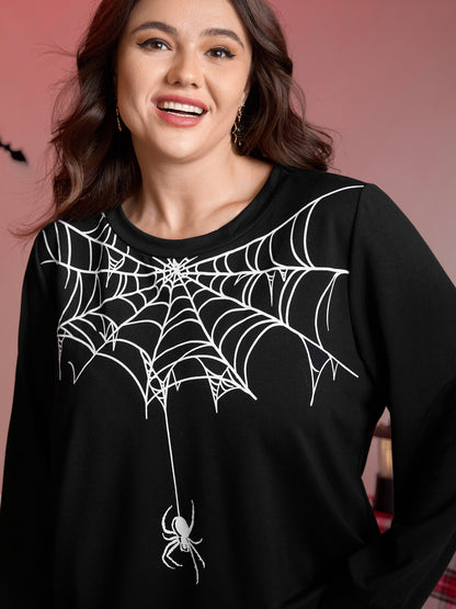 Playful Spider Halloween Print Sweatshirt