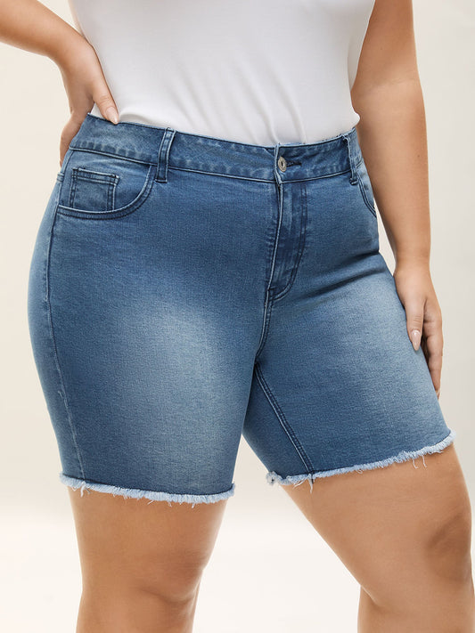 Frayed Hem High Rise Denim Shorts