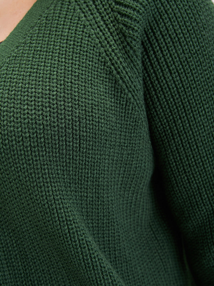 Solid Pointelle Knit Raglan Sleeve Button Front Cardigan