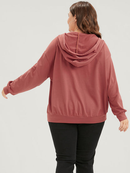 Butterfly Print Half Zipper Drawstring Hooded  Sweatshirt