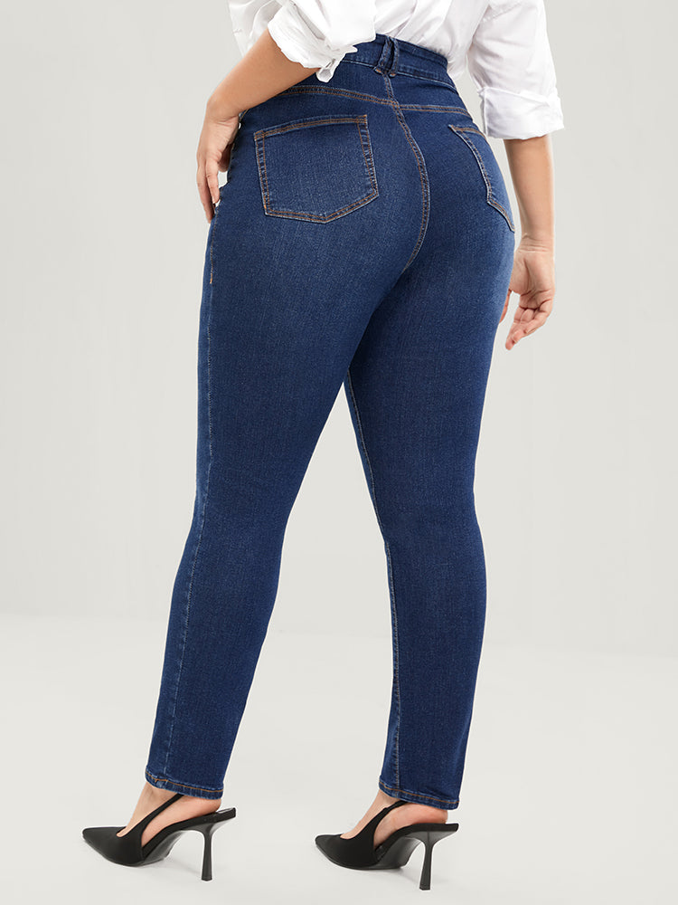 Straight Very Stretchy High Rise Dark Wash Jeans