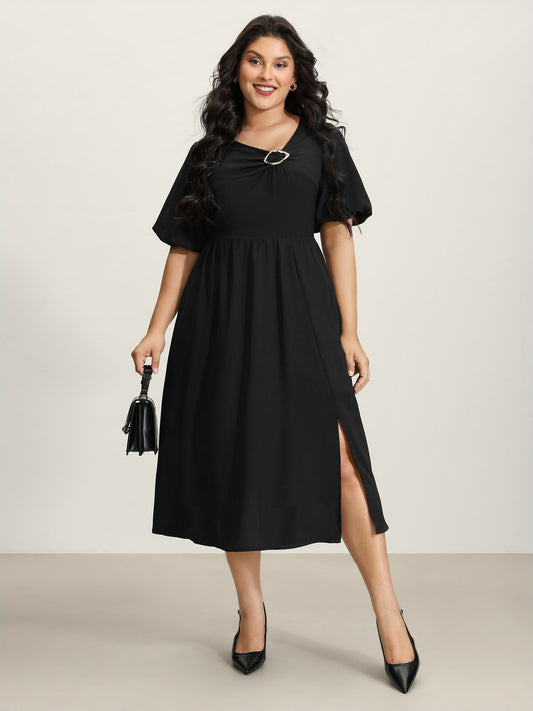 Metal Detail Asymmetrical Neckline Maxi Dress