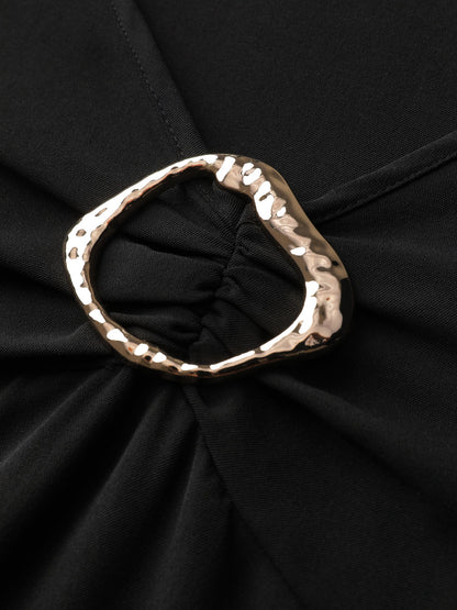 Metal Detail Asymmetrical Neckline Maxi Dress