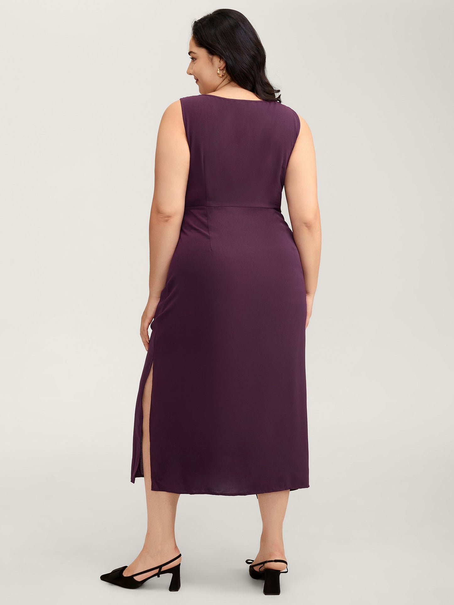 Metal Buckle Twist Side Sheath Maxi Dress