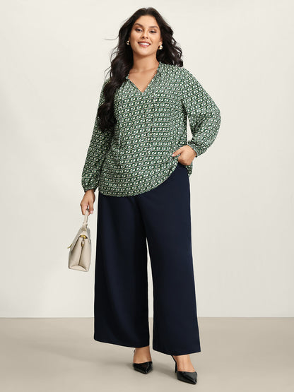 Geometric Print Neck-Tie Relaxed-Fit Blouse