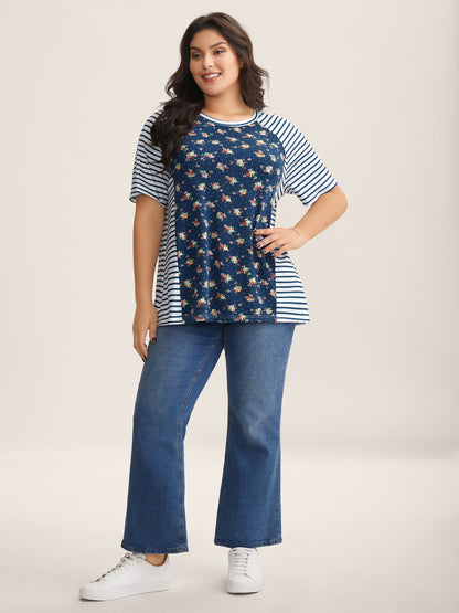 Floral Stripes Raglan Sleeve T-Shirt