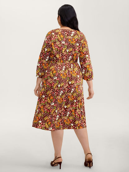 Rayon Floral Print Midi Dress