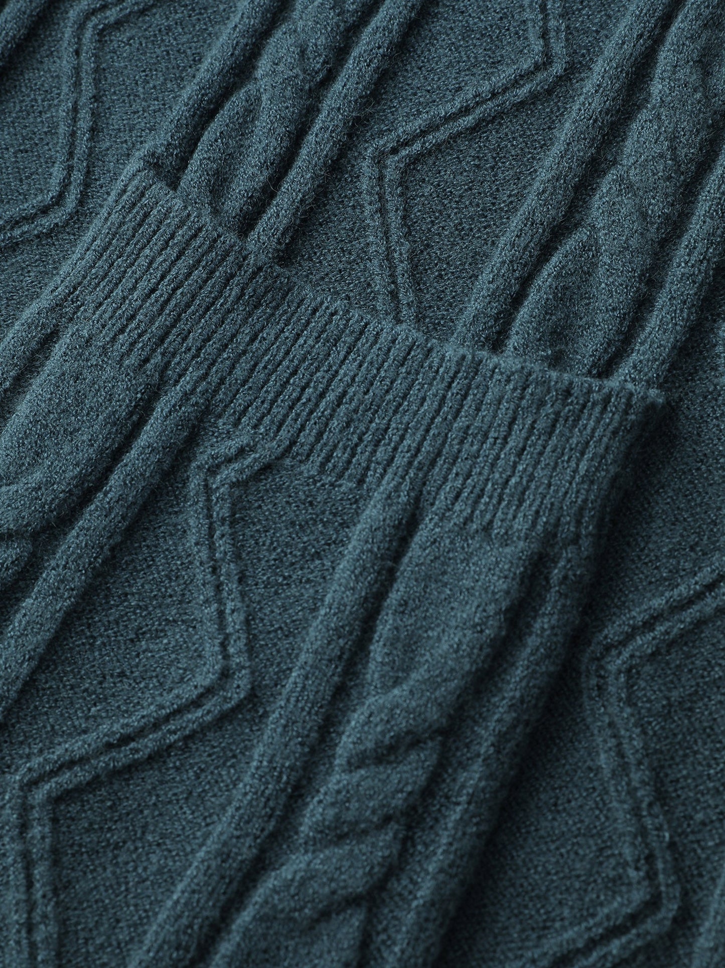 Cable Knit Pockets Shawl Collar Knit Cardigan