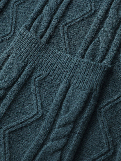 Cable Knit Pockets Shawl Collar Knit Cardigan