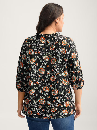Floral Toothpick Pleats Flowy Blouse