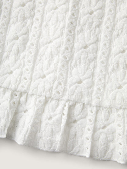 Floral Eyelet Trim Ruffled Hem Top