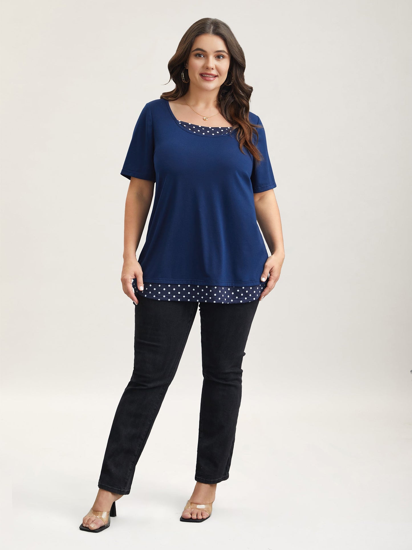 Mixed Fabric Polka Dots Patchwork T-Shirt