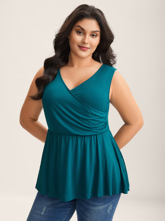Overlap Front Stretchy Gathered Tank Top