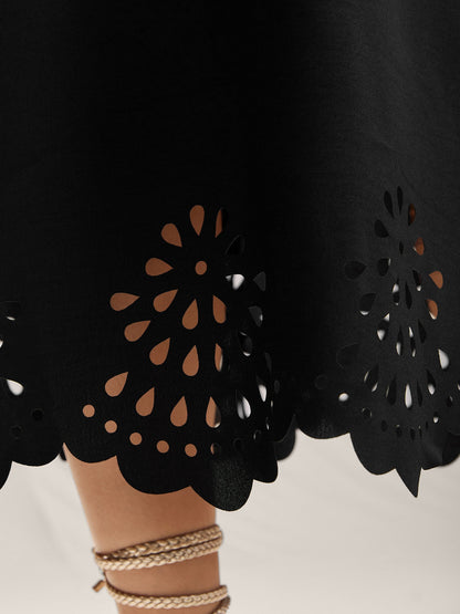 Scalloped Laser Cut Pockets Maxi Dress