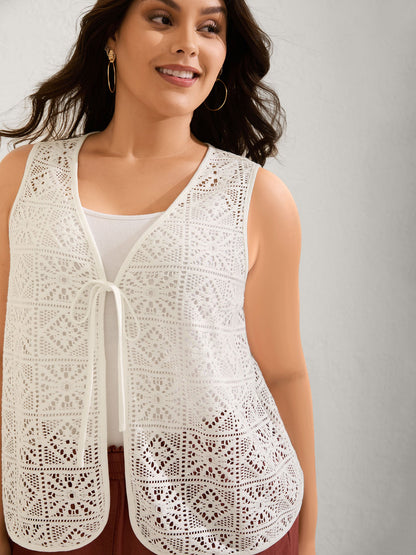 Lace Spliced Denim-Like Kimono Vest
