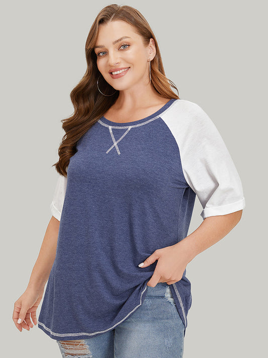 Supersoft Essentials Two Tone Stitch Roll Raglan Sleeve T-shirt