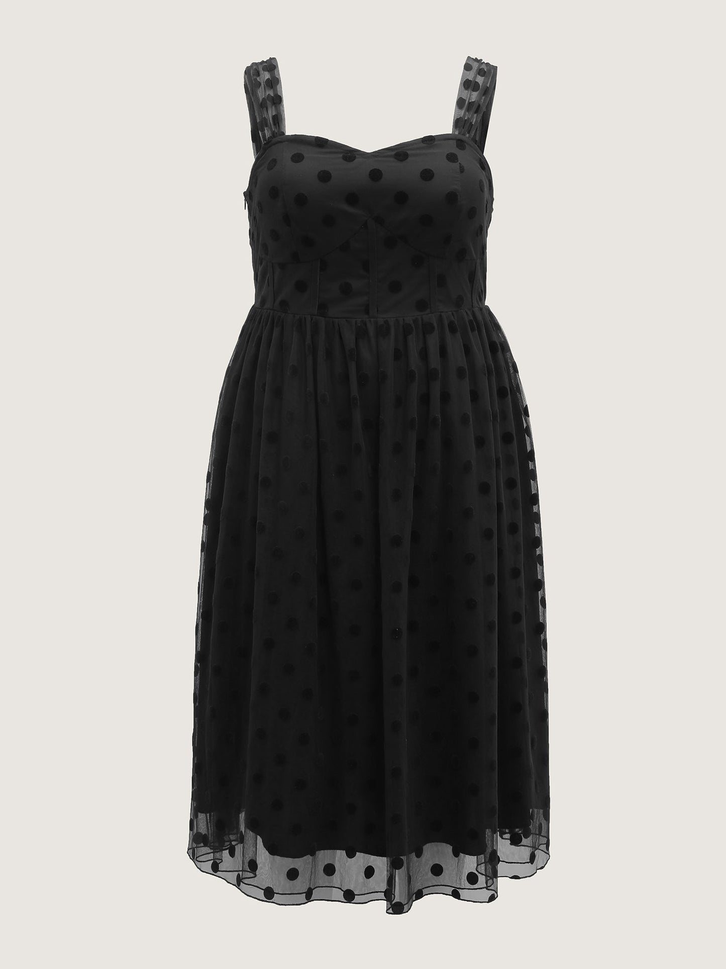 Polka Dots Structured Corset Detail Midi Dress