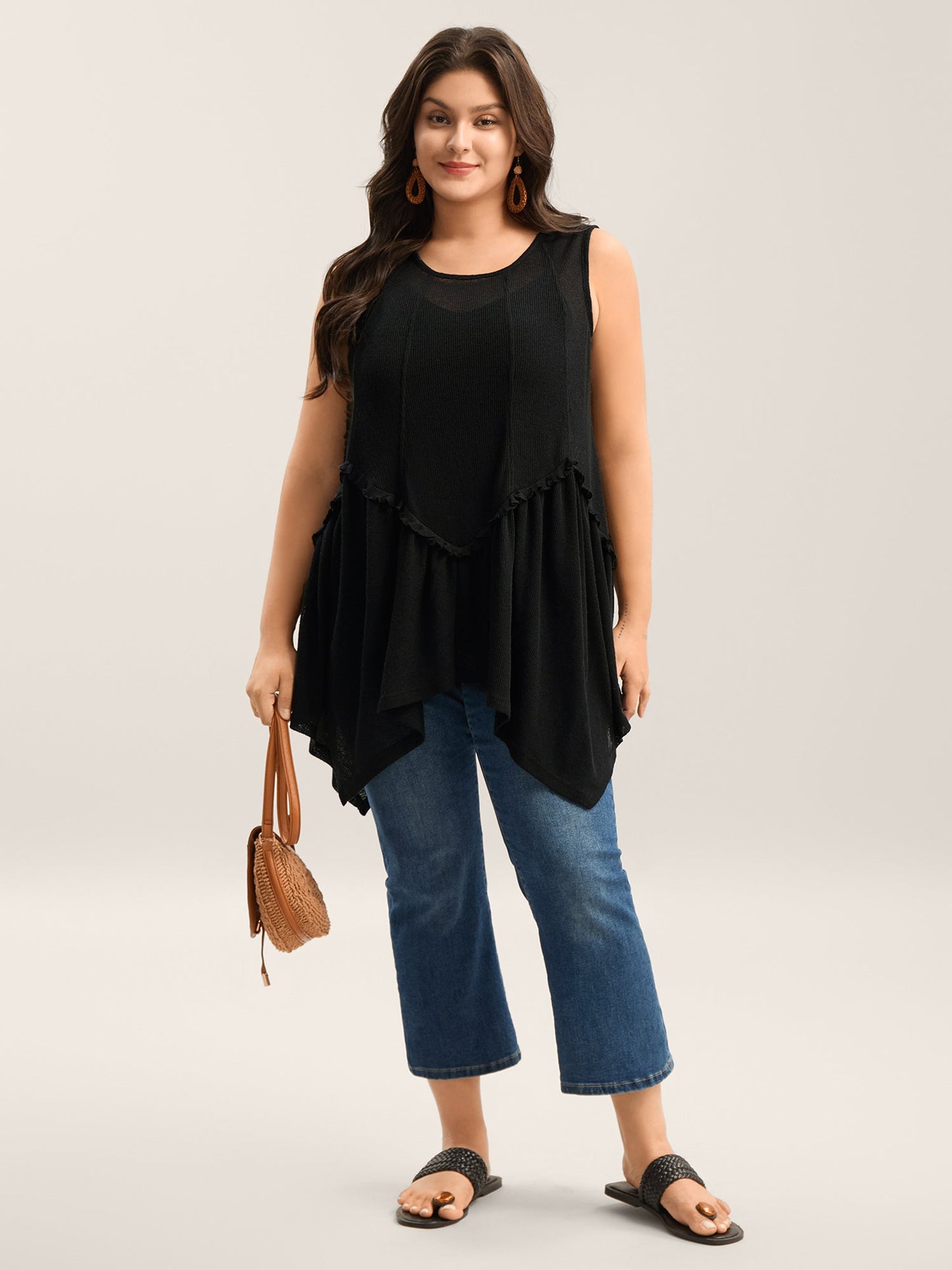 Heather Stretchy Sheer High Low Hem Top