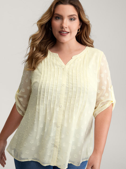 Color Contrast Button Placket Blouse