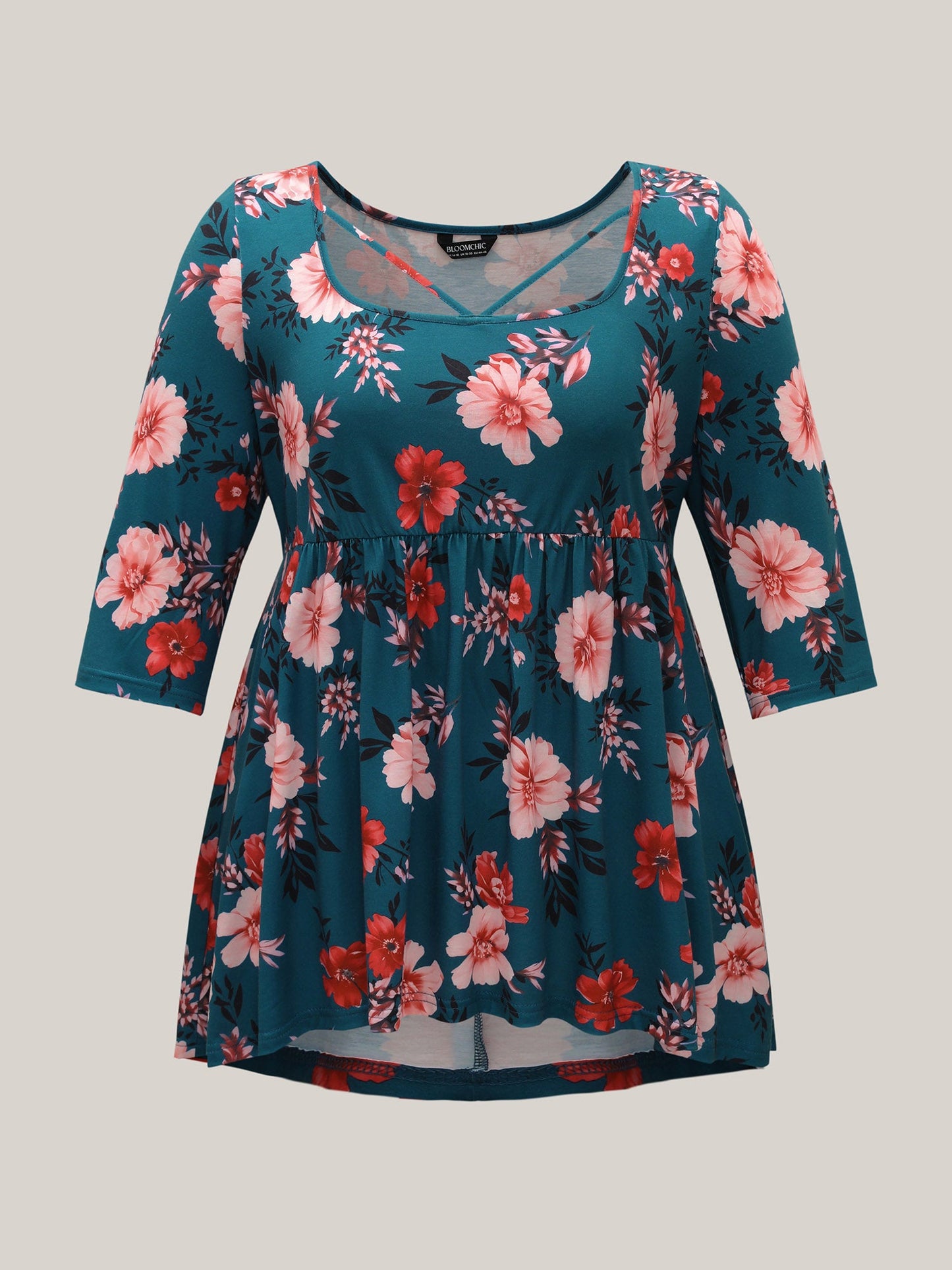 Floral Print Neck Cut-Out Babydoll Top