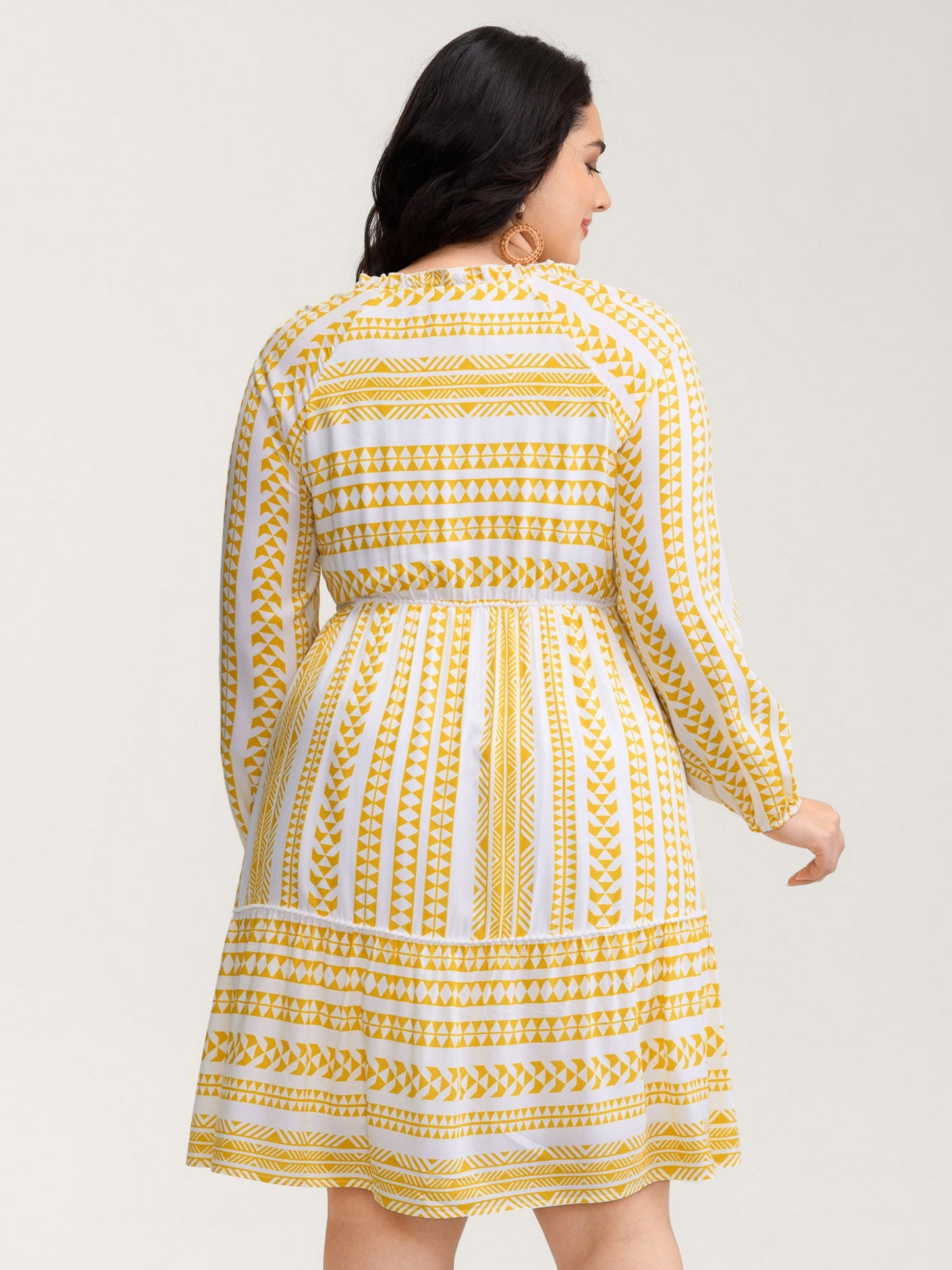 Rayon Boho Stripe Button Placket Midi Dress