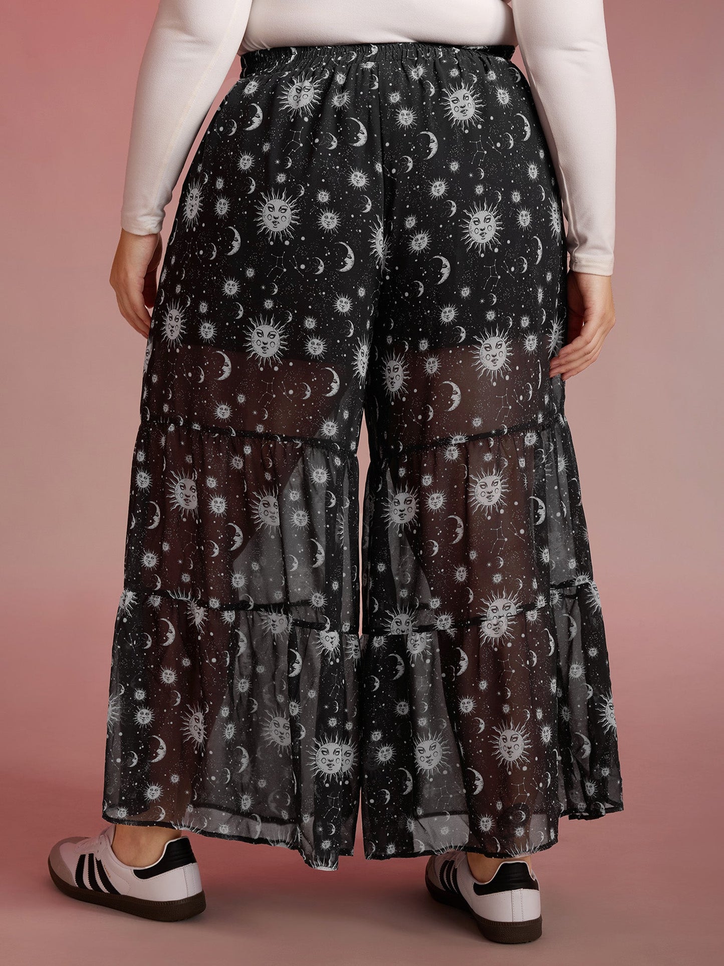 Starry Halloween Night Sheer Wide Waistband Pants