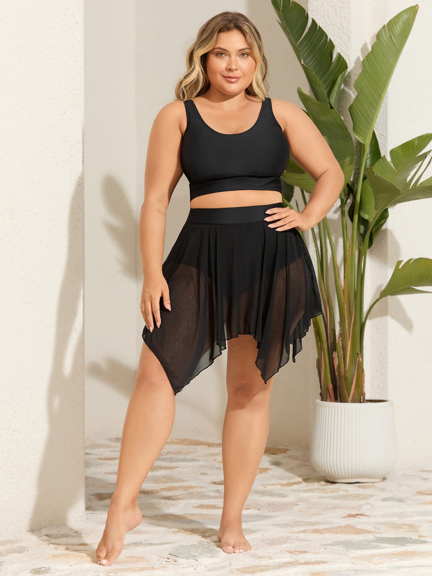 Rubber Waist Handkerchief Hem Swim Bottoms